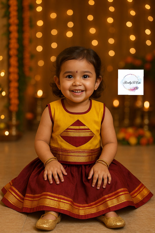 Little Girl Lehenga sets, Mehroon Parkar Polka, ugadi girl ethnic wear,
