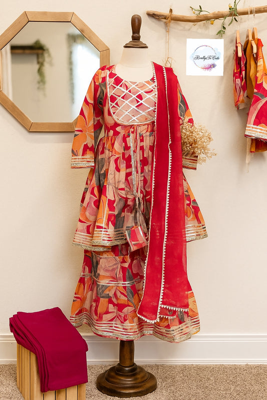 Soft silk girl kurti sharara set, muslin kurta sharara