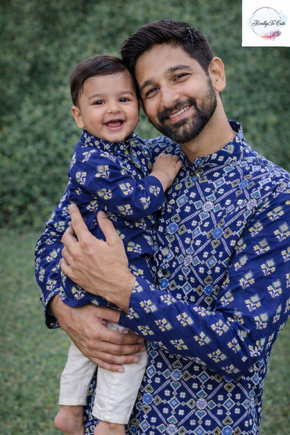 Blue patola jacket kurta pajama set, boy kurta pajama