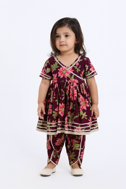 Girl Salwar Suit/  soft cotton kurta salwar set, Mehroon kurta salwar
