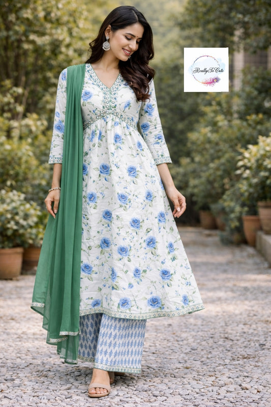Soft  Floral Cotton Anarkali Set for Women (Mom Only) | Matching Mom & Me Outfit
