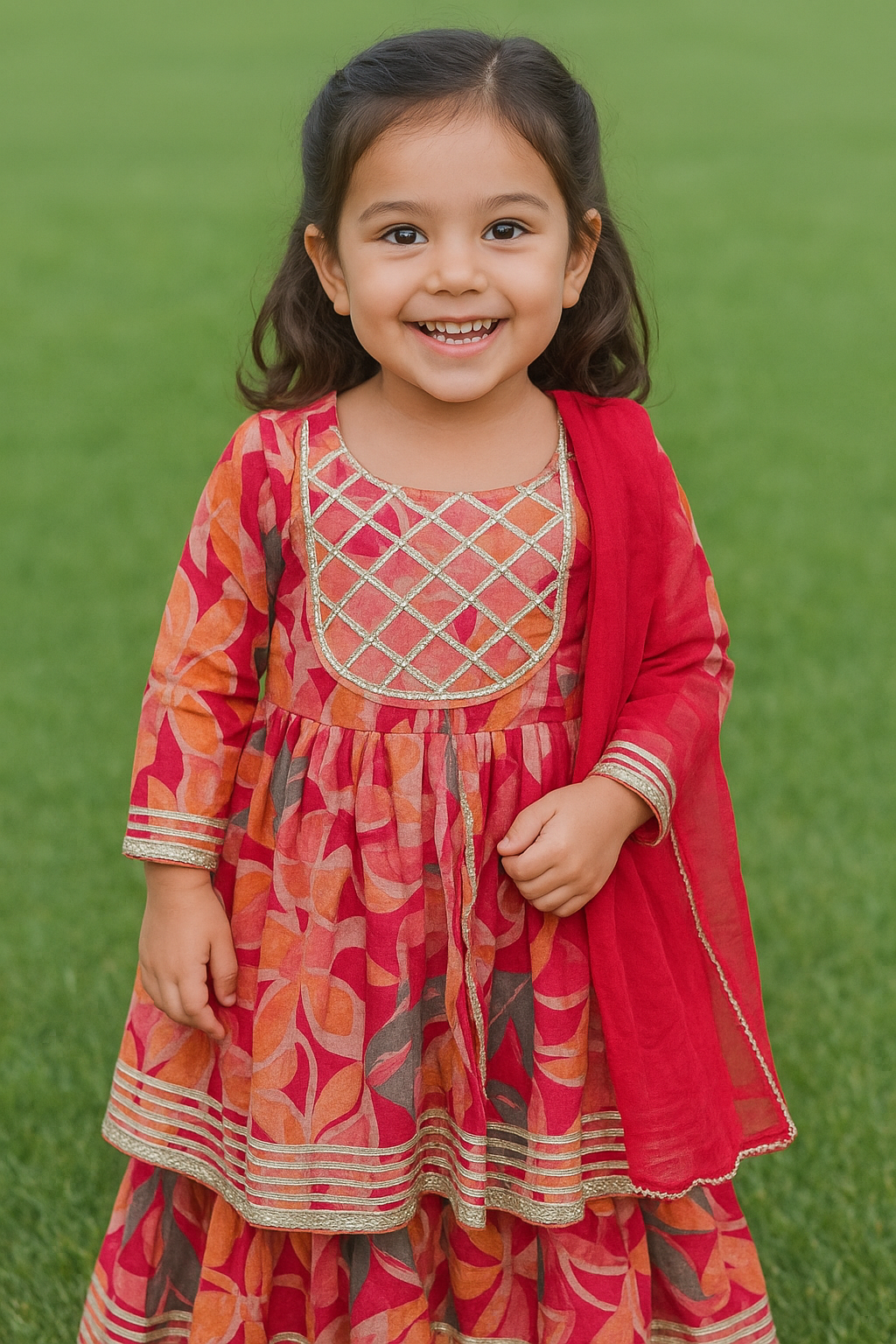 Soft silk girl kurti sharara set, muslin kurta sharara