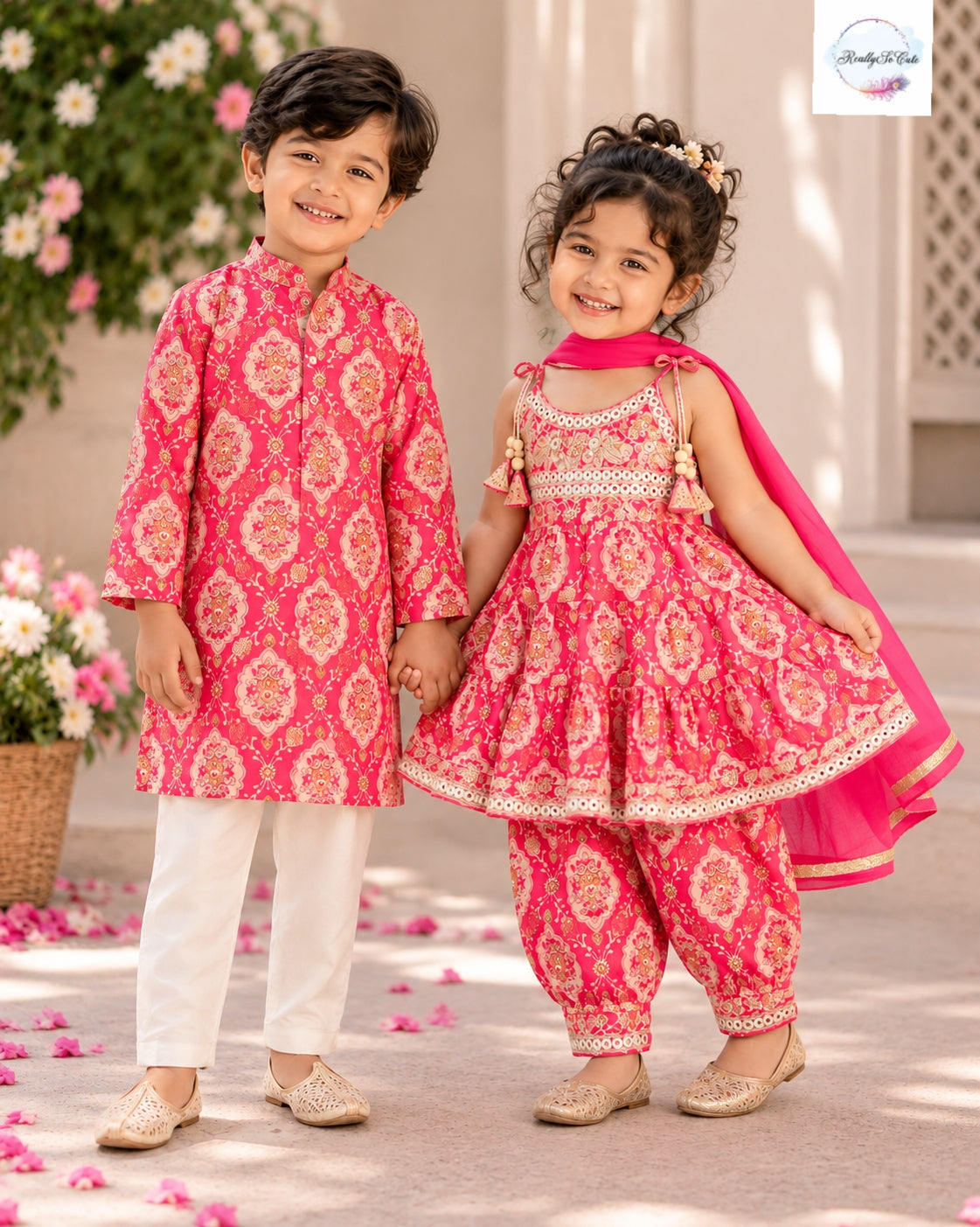 Boys Pure Cotton Printed Kurta Pajama | Sibling Matching Outfit