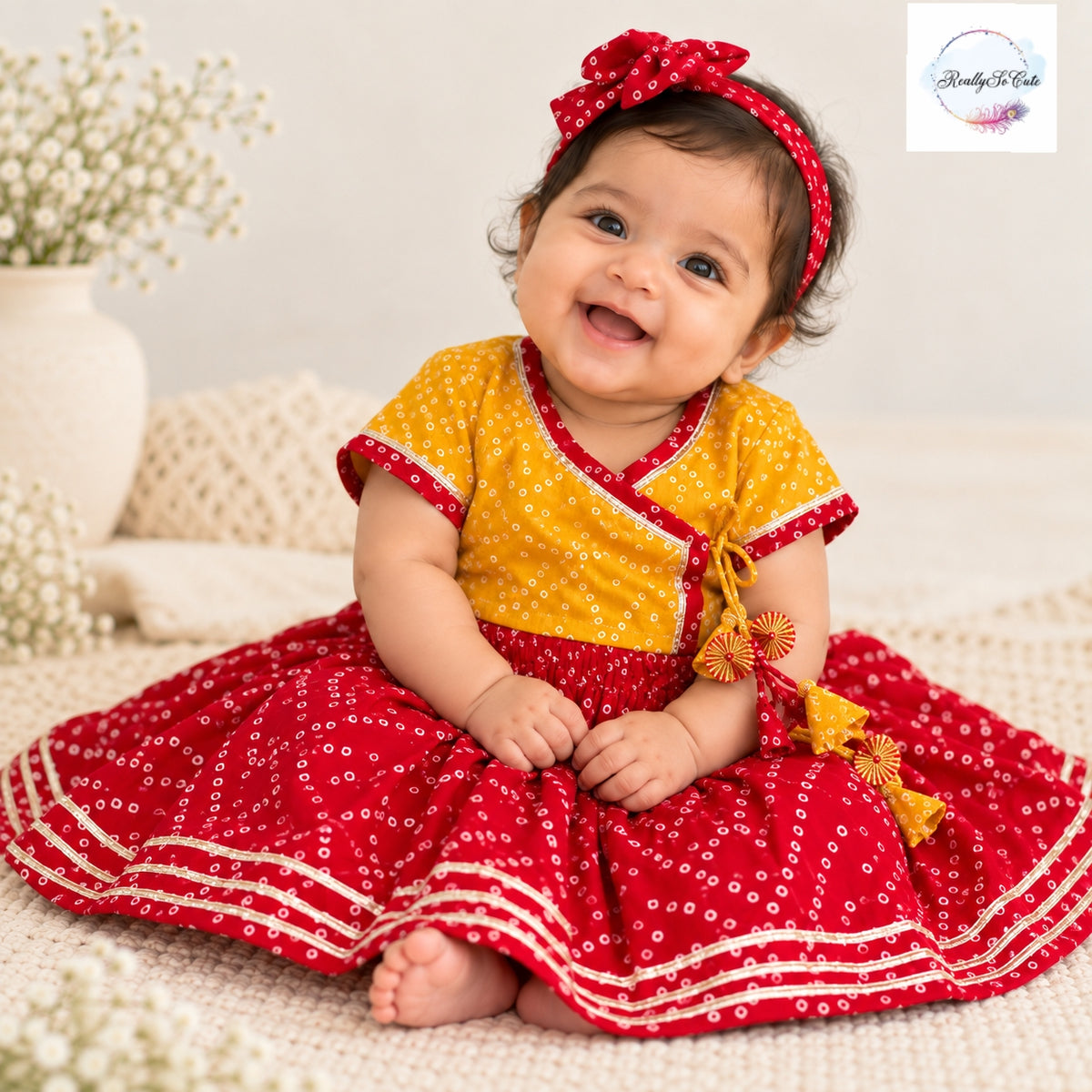 Baby Girl Bandhani Lehenga Set | Pure Cotton | 0-12 Months