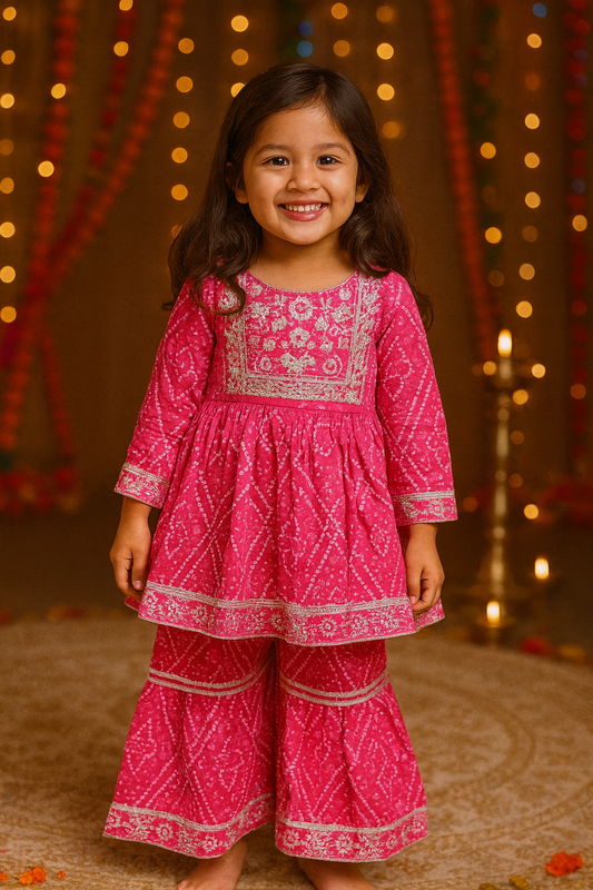 Girl Cotton Sharara Kurti 2 piece set ( No dupatta)