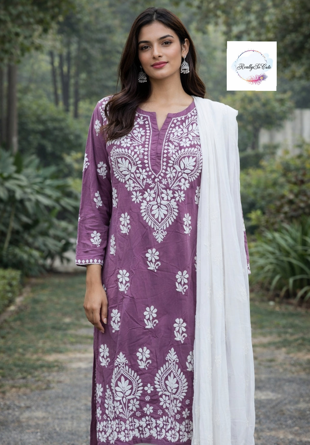 Purple chikankari kurta set