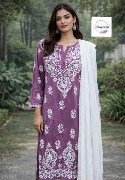 Purple chikankari kurta set