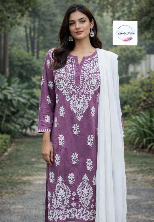 Purple chikankari kurta set