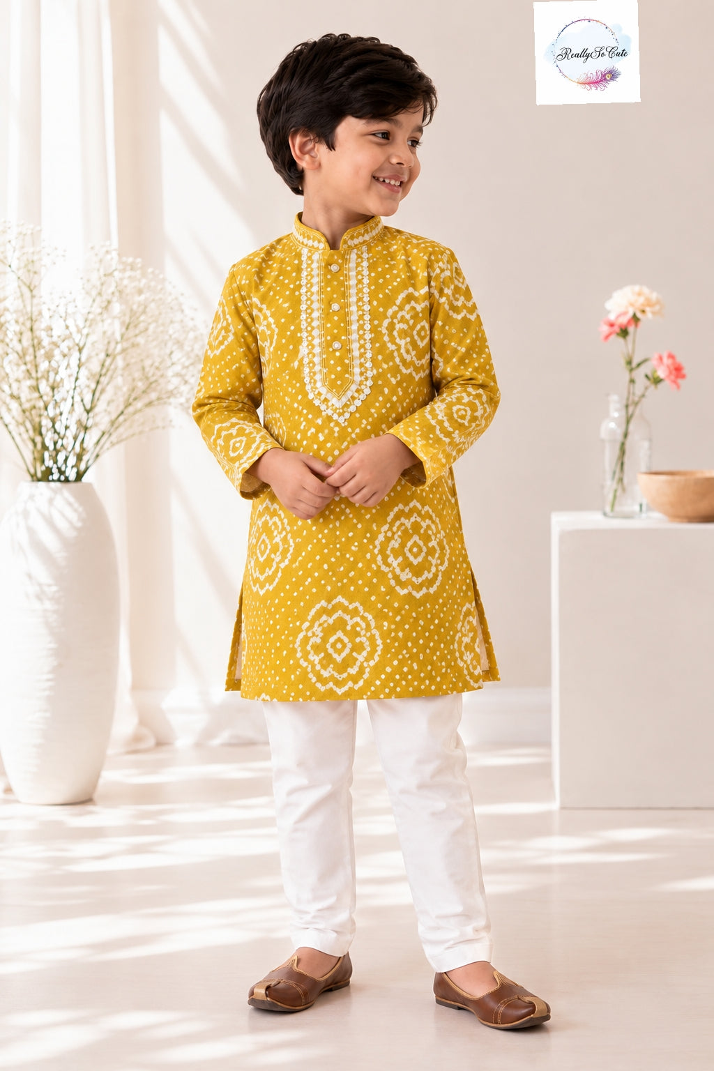 Bandhani Pure Cotton Kurta Pajama Set for Boys | Ages 6M-15 Y