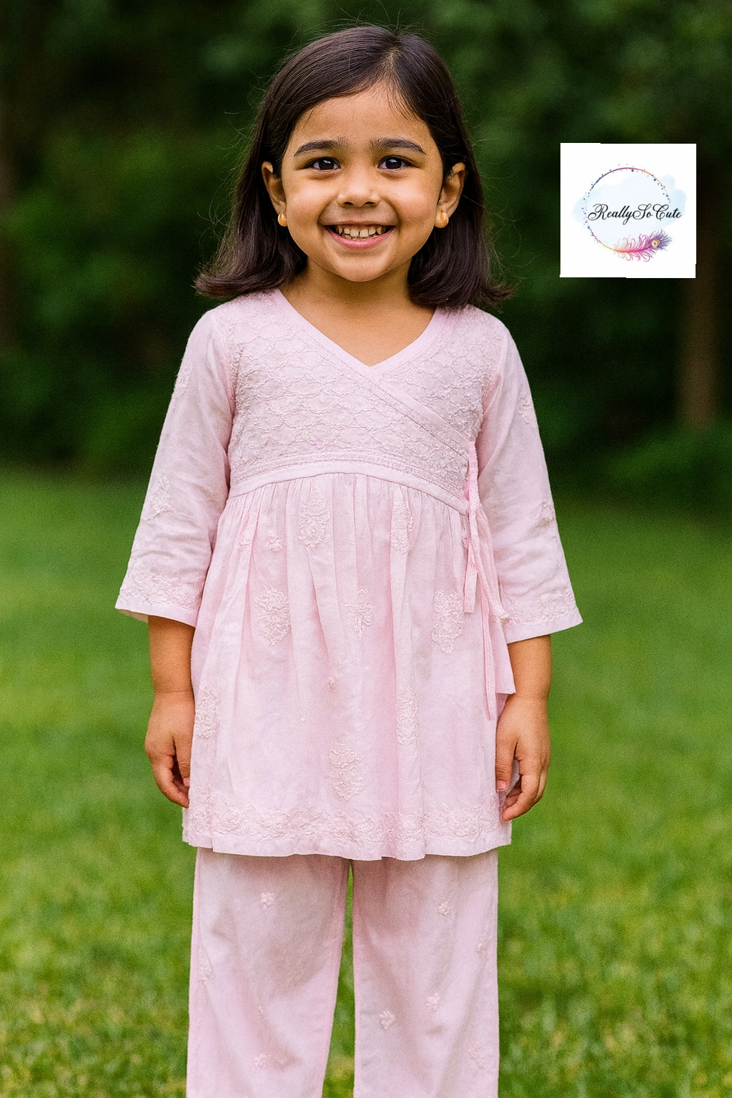 Muslin Little Girls Chikankari Kurtis sharara Set, Girls Festival Dress Set, modal Chikankari Dress Girls