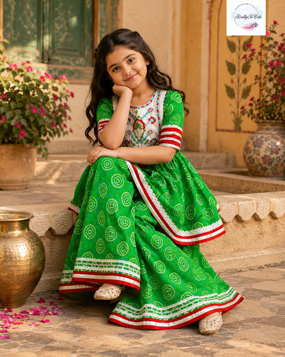 Green Floral Embroidered Sharara Set for Girls | Pure Cotton Festive Wear| 3M–15Y