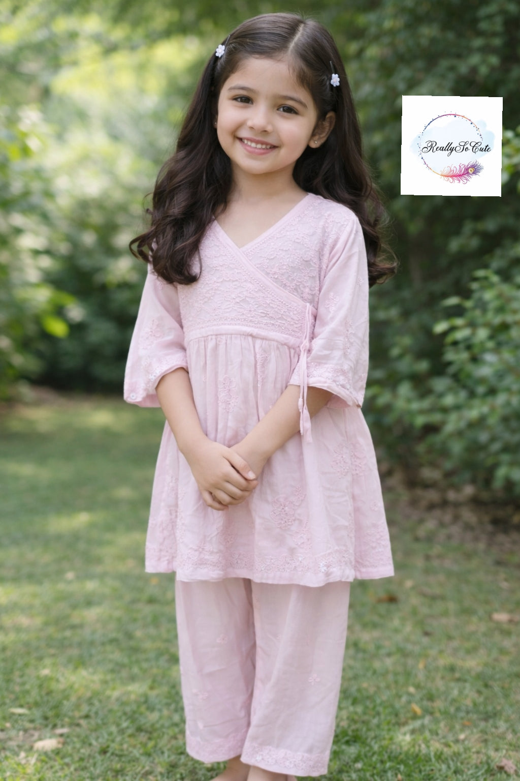 Muslin Little Girls Chikankari Kurtis sharara Set, Girls Festival Dress Set, modal Chikankari Dress Girls