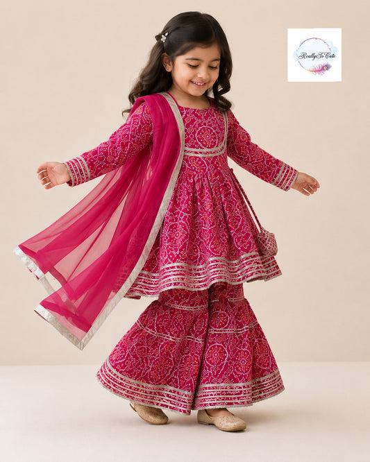Bandhani Cotton Sharara Set for Girls (3M–16Y) | Soft Ethnic Kidswear