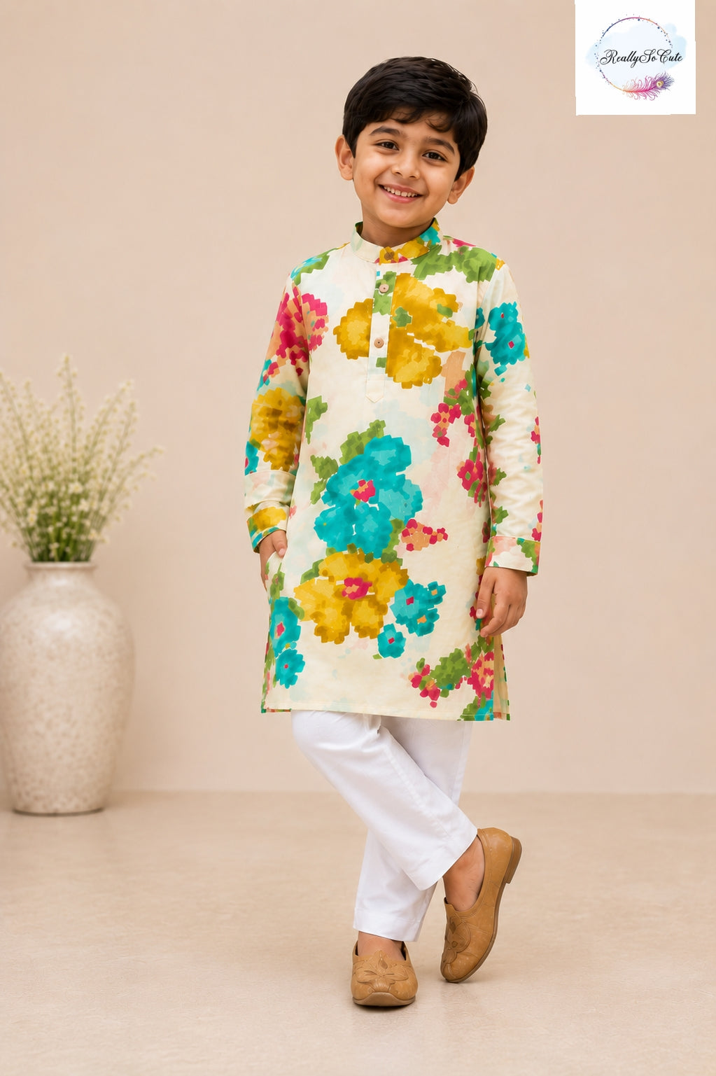 Pure Cotton Floral Kurta Pajama for Boys | Sibling Matching Outfit | Newborn –15Y
