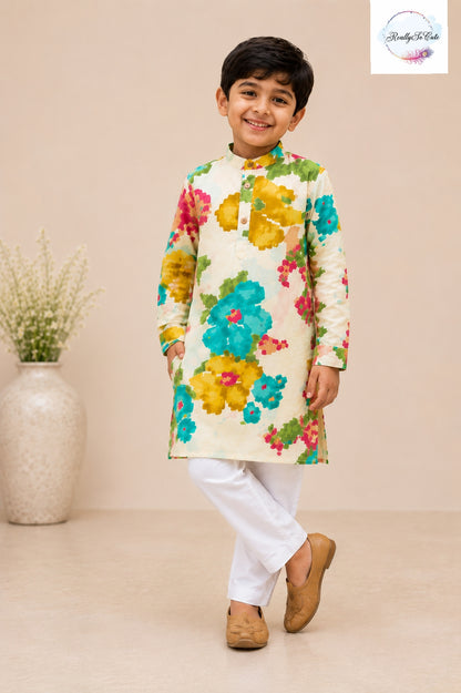 Pure Cotton Floral Kurta Pajama for Boys | Sibling Matching Outfit | Newborn –15Y