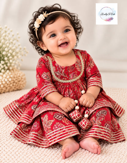 Baby Girls Multicolor red Bandhani Ethnic Wear Sets | 0–6 Months