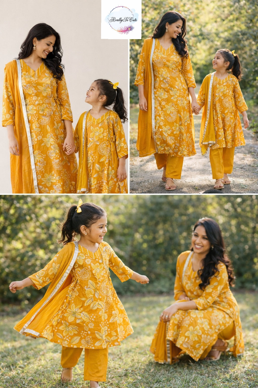 Mustard Floral Muslin Kurta Set for Women with Pockets | Mom & Me Matching Available | S–XXL