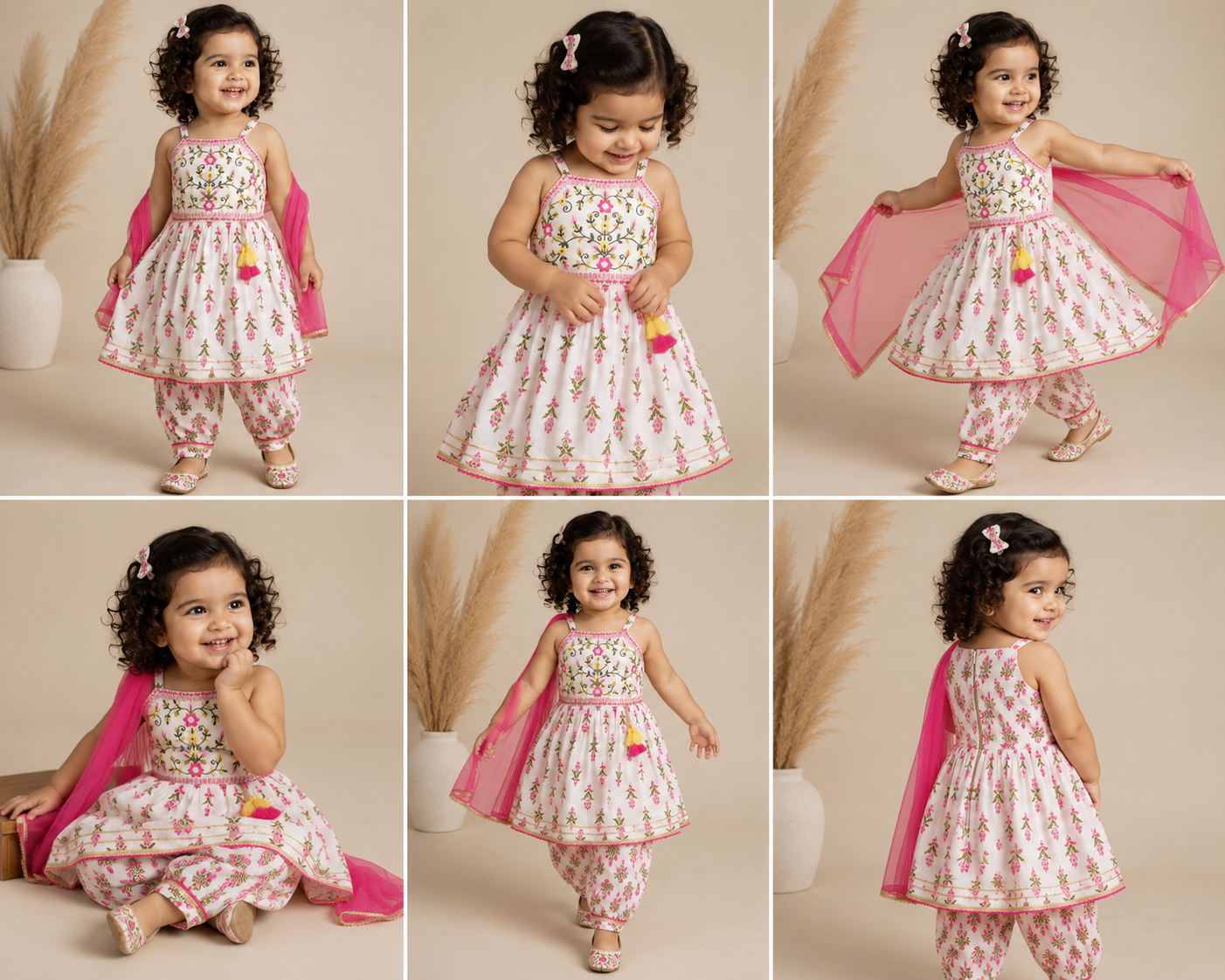 Pink Floral Cotton Kurta salwar Set for Baby Girls | Ethnic Wear with Dupatta, Size 3M-2Y