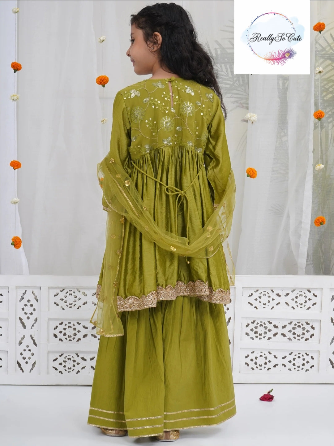 Chanderi girl 3 piece sharara Kurti set