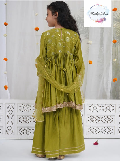 Chanderi girl 3 piece sharara Kurti set