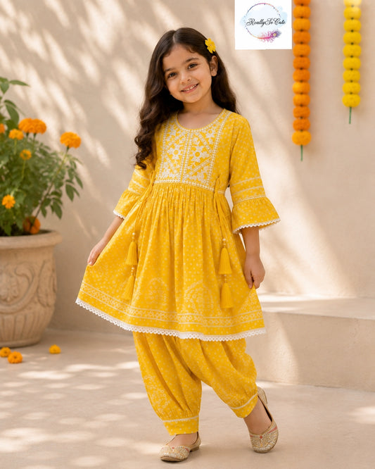 Sunshine Bandhani Pure Cotton Girls Kurta & Salwar Set