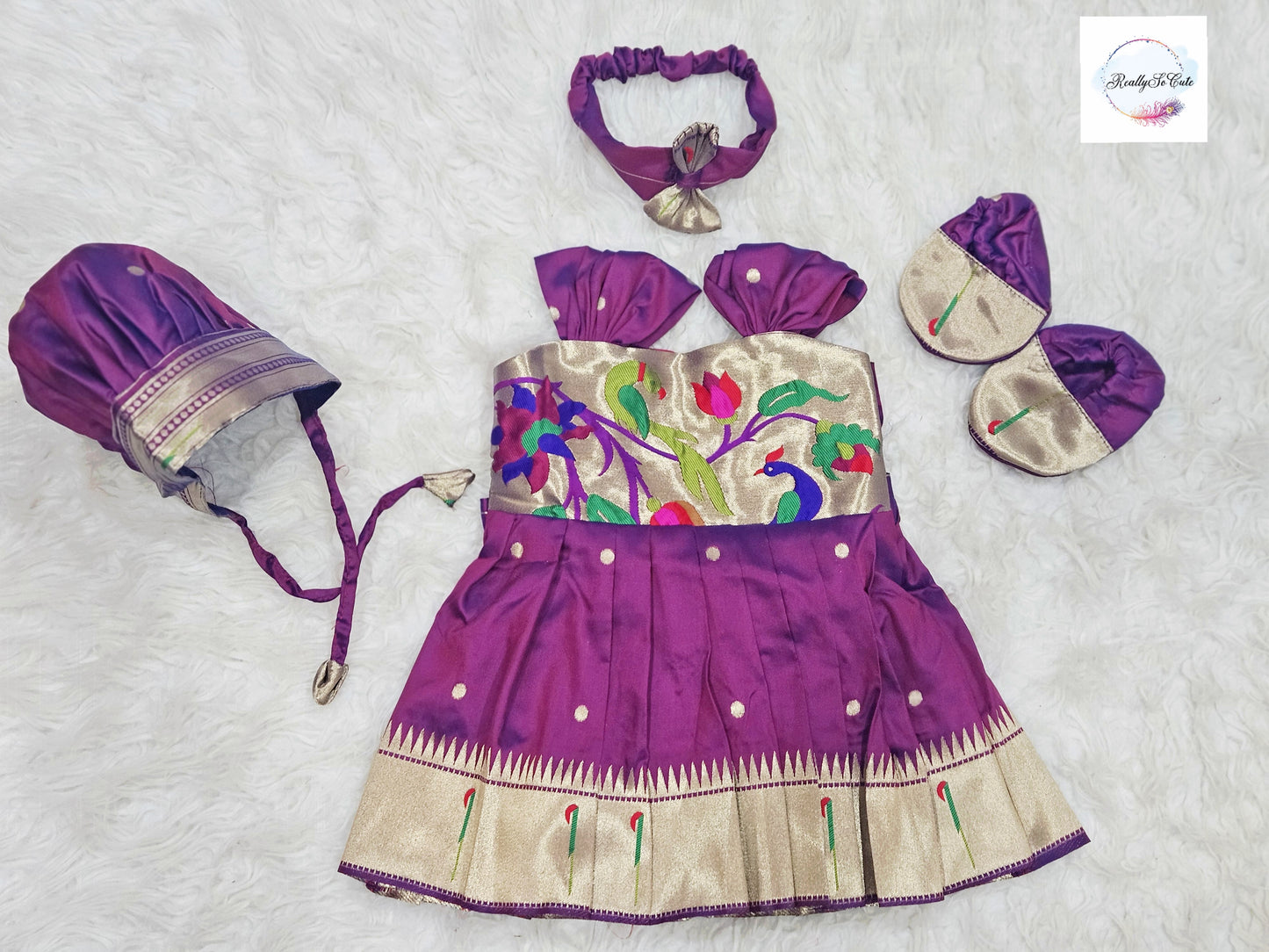 Newborn paithani naming dress set, Indian baby shower gift, annaprasanna set