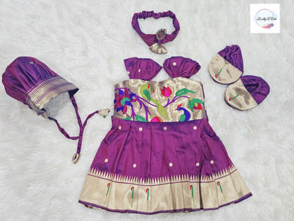 Newborn paithani naming dress set, Indian baby shower gift, annaprasanna set