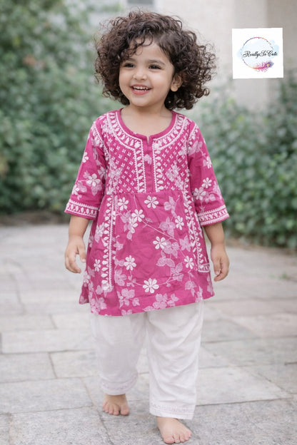 Little Girls Chikankari Kurtis sharara Set, Girls Festival Dress Set, muslin Chikankari Dress Girls