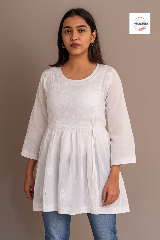 White chikankari short top