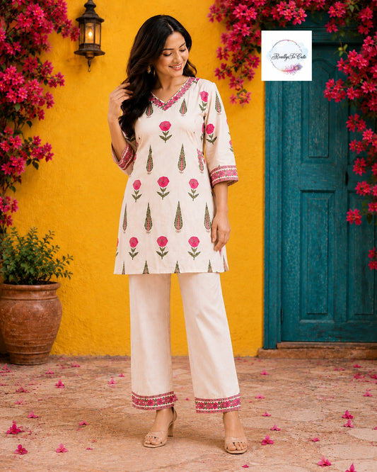 Elegant Mom Kurta Set – Short Top co ord set, twinning Mom Set, Handloom cotton kurta set