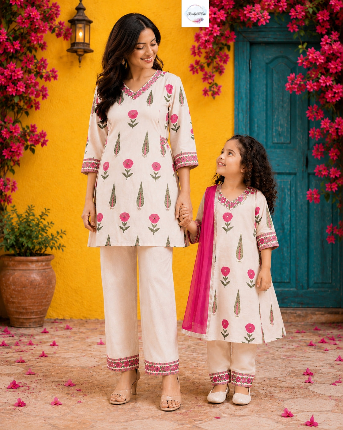 Girls Floral Handloom Cotton Kurta Set | Ethnic Wear (3M–15Y)Pink girl ethnic wear