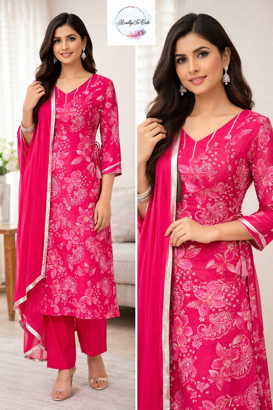 Pink Floral Muslin Kurta Set for Women with Pockets | Mom & Me Matching Available | S–XXL