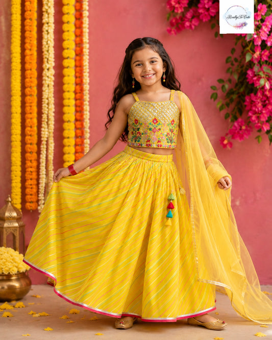 Sunshine Yellow Mirror Work Lehenga Choli Set for Girls