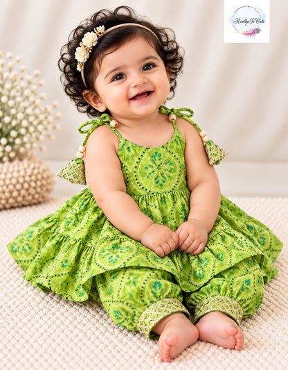 Baby Girls Multicolor green Bandhani Ethnic Wear Sets | 0–6 Months
