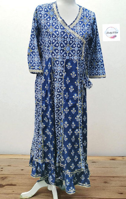 Blue anarkali kurti pant set, patola women set