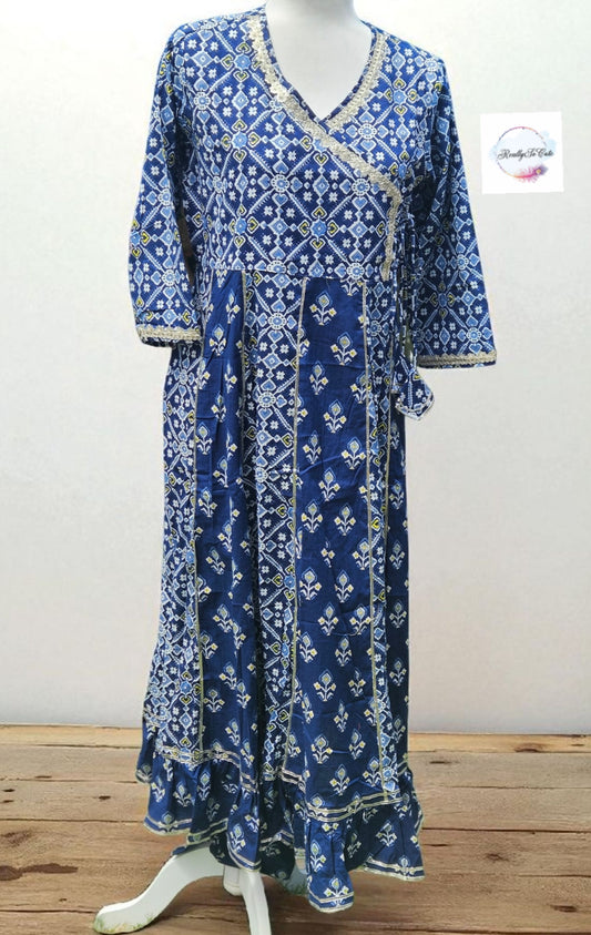 Blue anarkali kurti pant set, patola women set