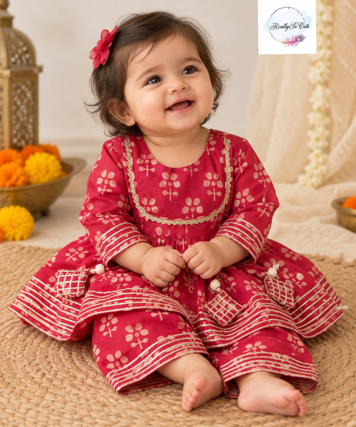 Baby Girls Muslin kurti sharara  Ethnic Wear Set | 0–6 Months
