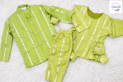 Boys' Green sherwani style kurta pajama, cotton kurta pajama,  Coordinated sibling Combo