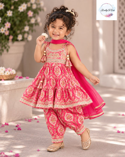 Girls Pure Cotton Floral Ethnic Set with Dupatta | Sibling Combo