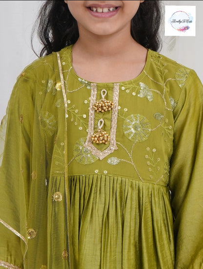 Chanderi girl 3 piece sharara Kurti set