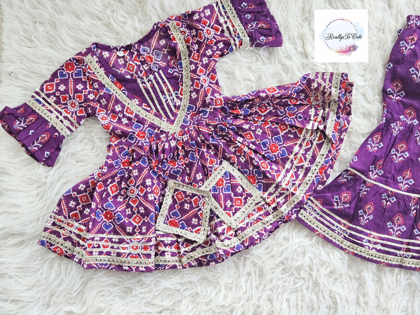 Purple patola girl kurti sharara set, cotton kurta sharara