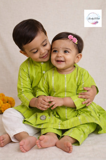 Soft cotton kurti pant co ord set, green kurti pant set