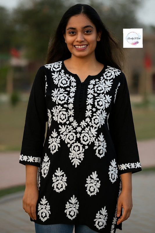 Black short Chikankari top