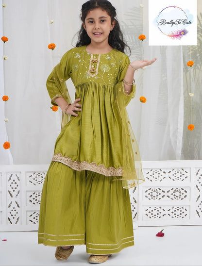 Chanderi girl 3 piece sharara Kurti set
