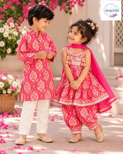 Boys Pure Cotton Printed Kurta Pajama | Sibling Matching Outfit