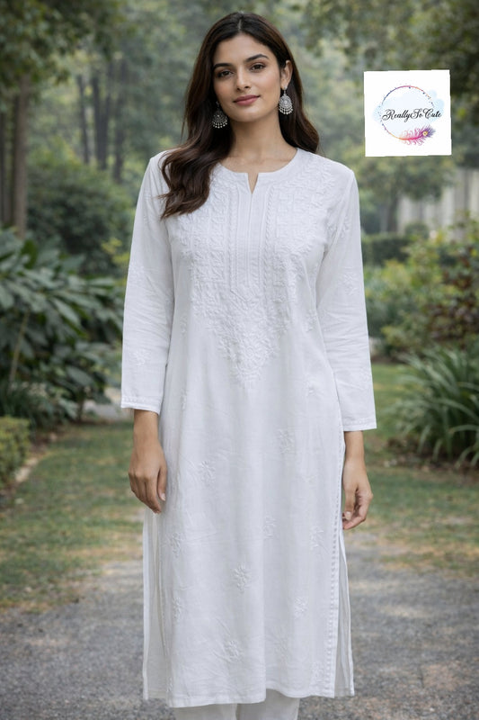 White chikankari kurti
