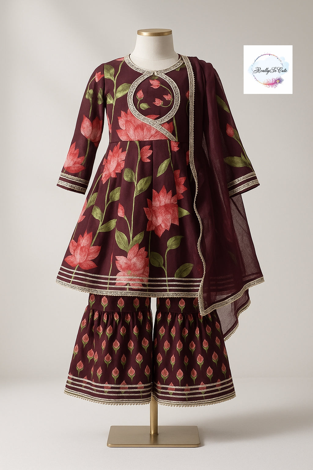 Soft cotton pichwai kurti sharara dupatta set