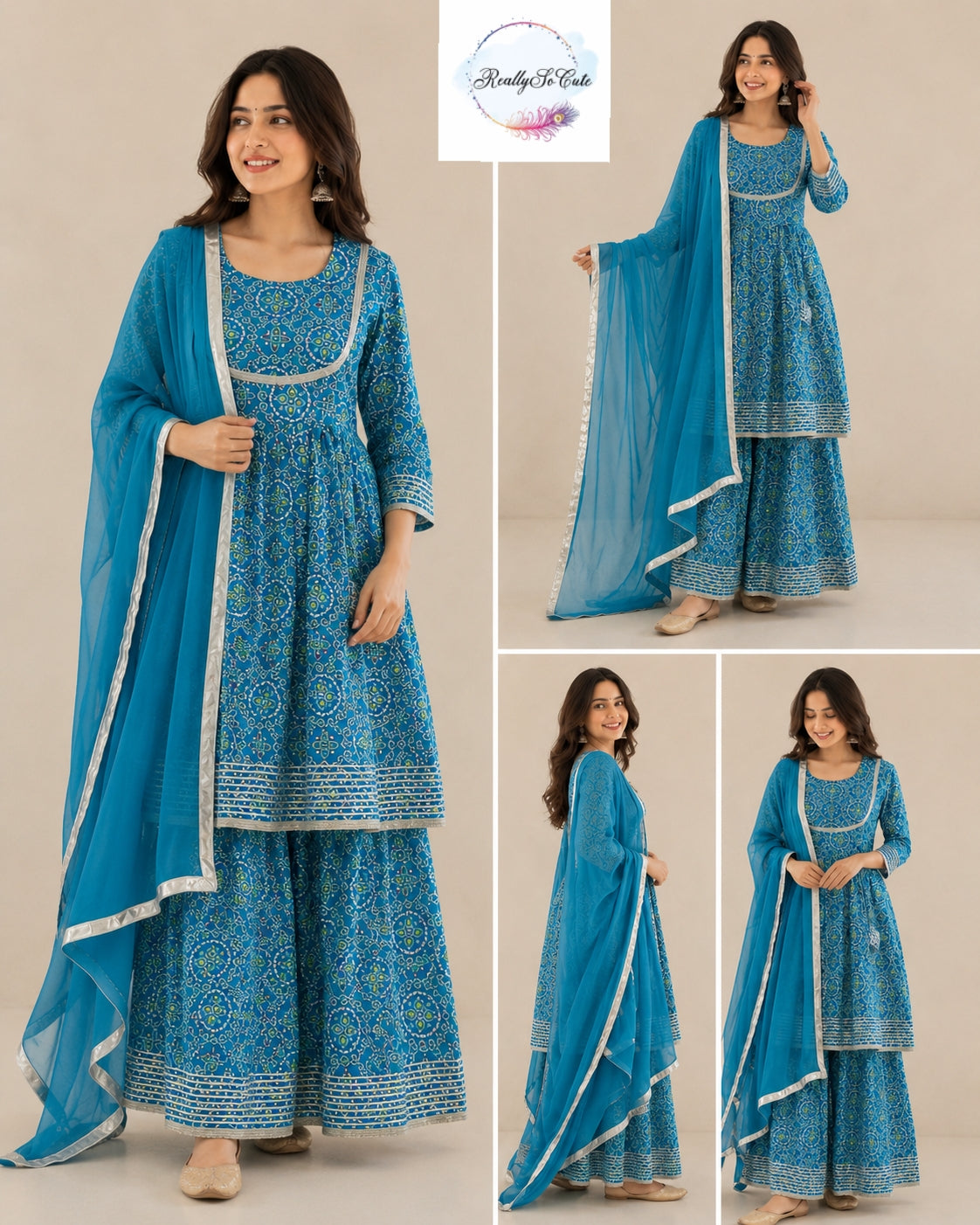 Blue Bandhani Cotton Kurta Set for Women with Dupatta | Pure Cotton Ethnic Wear | Sizes S–XXL