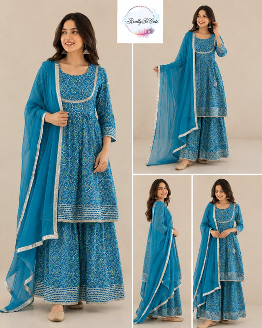 Blue Bandhani Cotton Kurta Set for Women with Dupatta | Pure Cotton Ethnic Wear | Sizes S–XXL