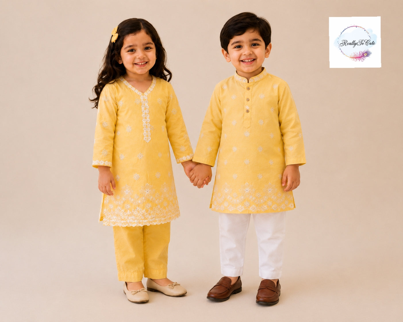 Buttercup Yellow Girls Kurta Sharara Set | Pure Cotton Festive Wear | Sibling Matching Outfit | 3M–15Y